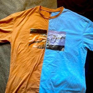 BLUE AND BROWN split michael angelo mens medium top